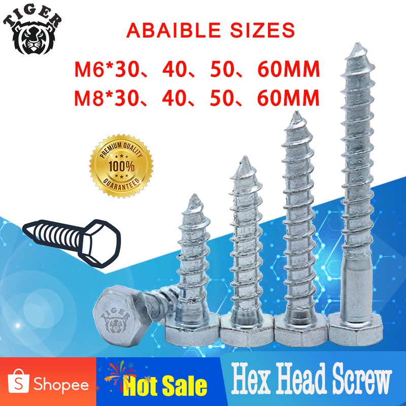 Hex Lag Screws, Heavy Duty Wood Screw, Dip Galvanized Steel M6 M8 (30MM