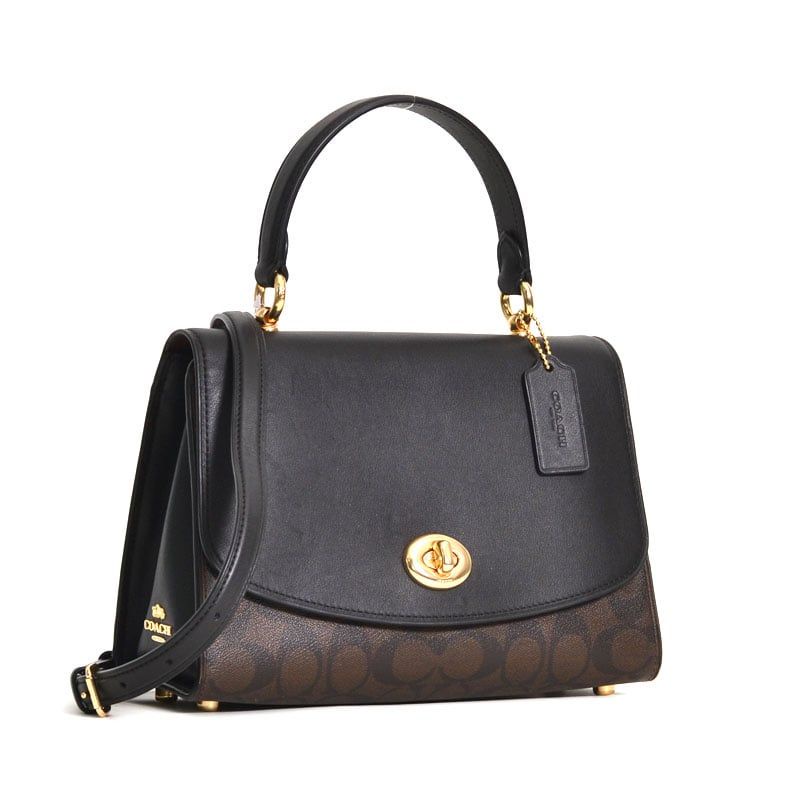 💯Coach Tilly Top Handle Satchel Signature Brown Black Shopee Malaysia
