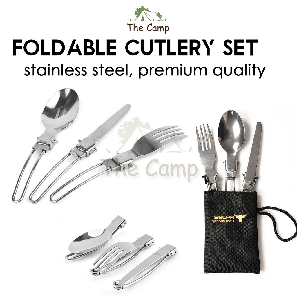 Foldable Cutlery Set Stainless Steel Outdoor Camping Spoon Fork Knife