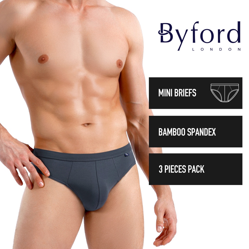 Byford Men's Bamboo Spandex Mini Brief Underwear Assorted Colours (3