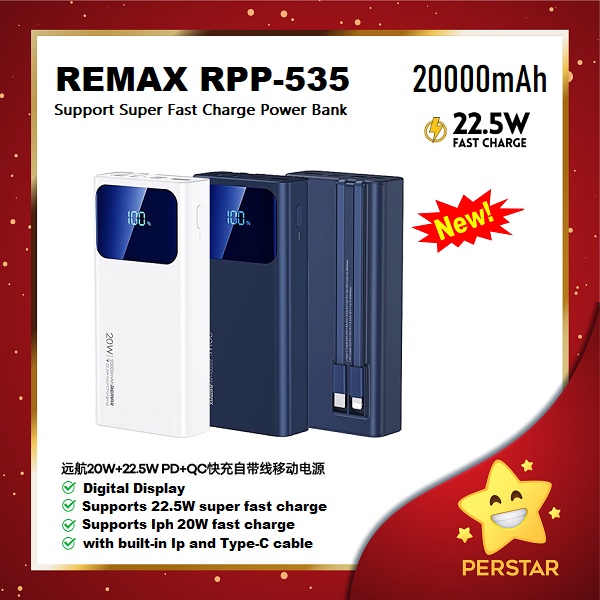 REMAX RPP-535 Voyage Series 20W+22.5W PD+QC Cabled Fast Charging Power ...