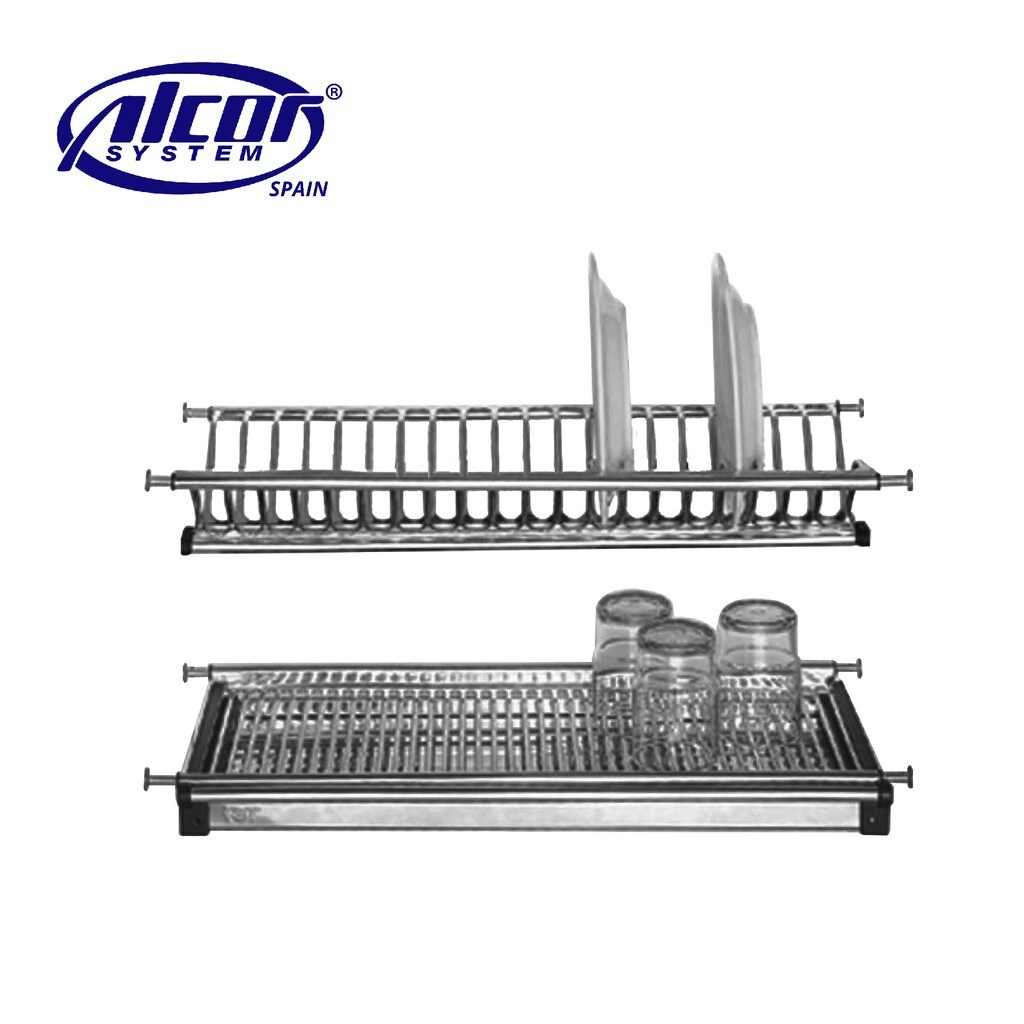 Alcor System 2 Tier 304 Stainless Steel Dish Rack Built In Basket Rak ...