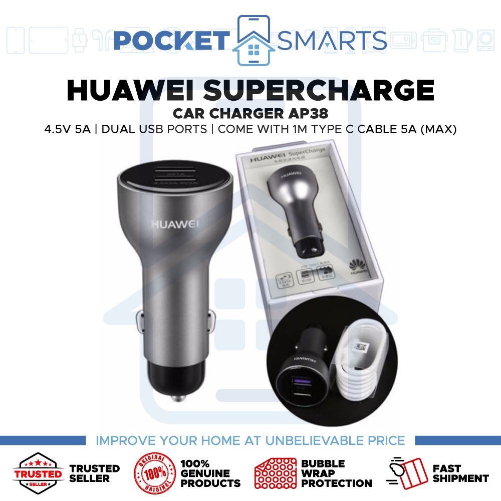 [Malaysia Set] Huawei SuperCharge Car Charger AP38 (4.5V 5A Dual USB