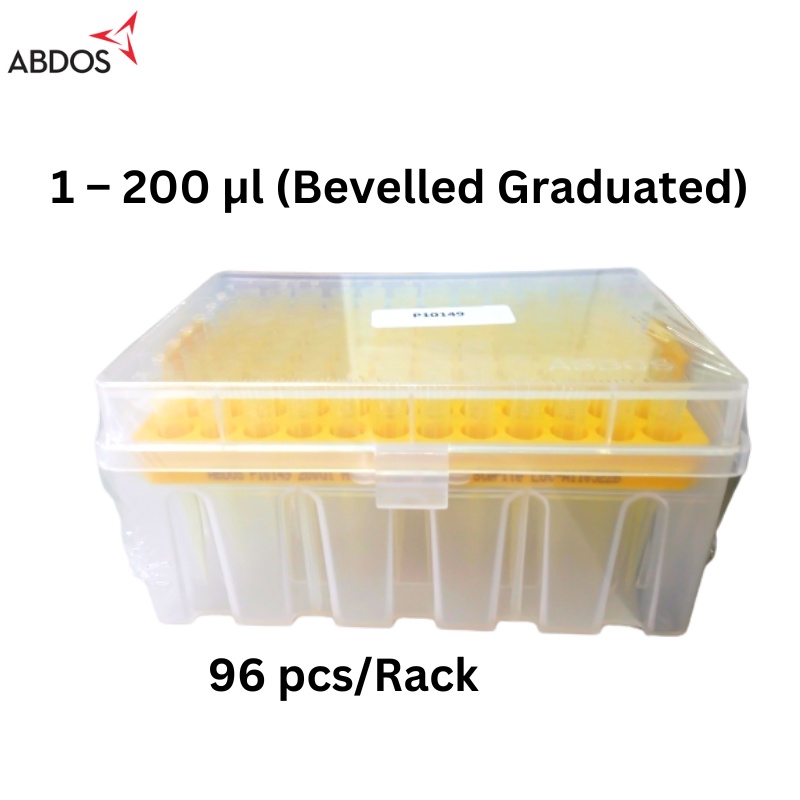 ABDOS Pipette tips, 2200 uL, Racked, Sterile, DNase/RNase free, Yellow