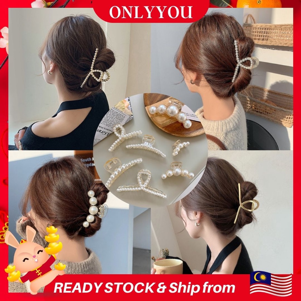 Korean Style White Pearl Hair Clip Klip Rambut Jepit Rambut Penyepit ...