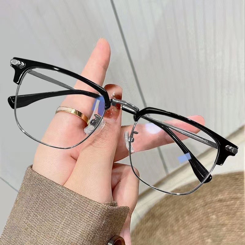 New retro half frame glasses for men's anti blue light flat glasses for ...