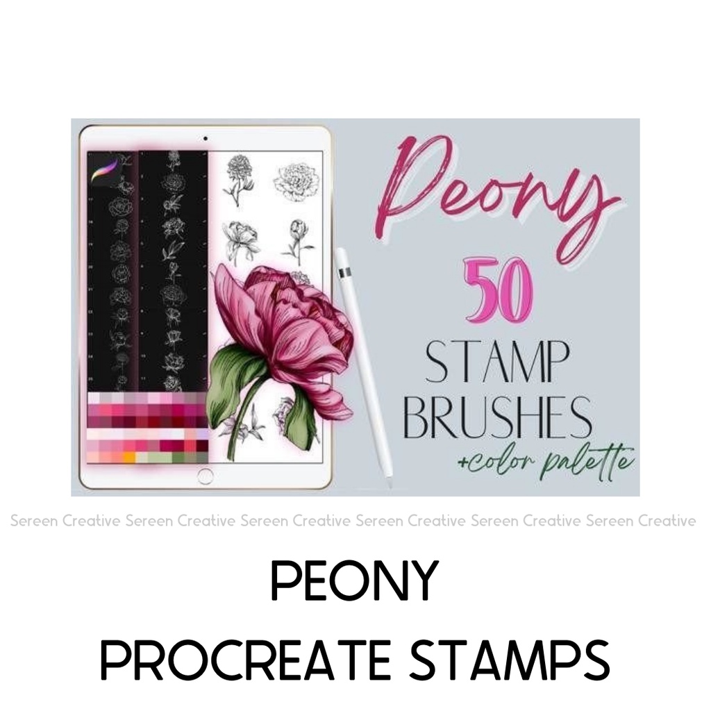 P109 Procreate Peony Flowers Stamp Brushes (Floral flower botanical ...