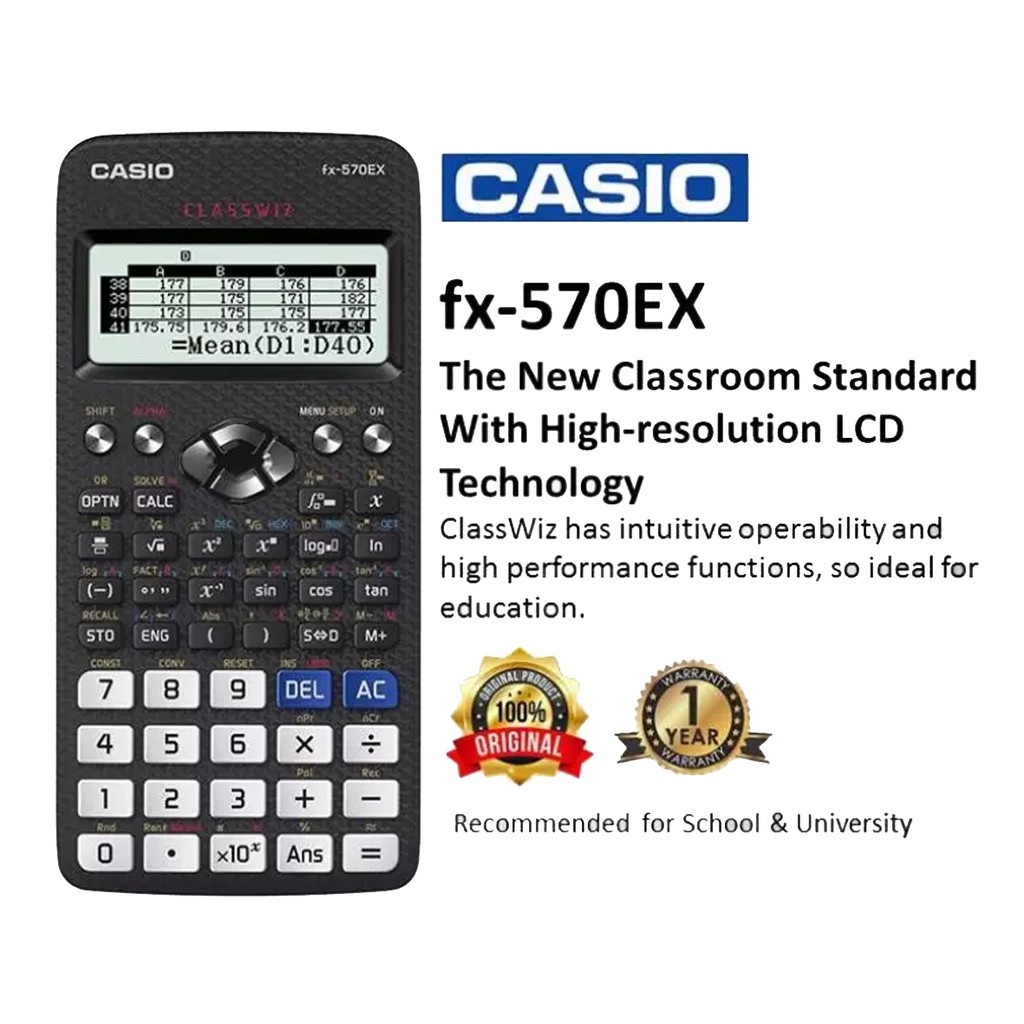 CASIO SCIENTIFIC CALCULATOR FX-570EX CLASSWIZ FOR SCHOOL & OFFICE ...