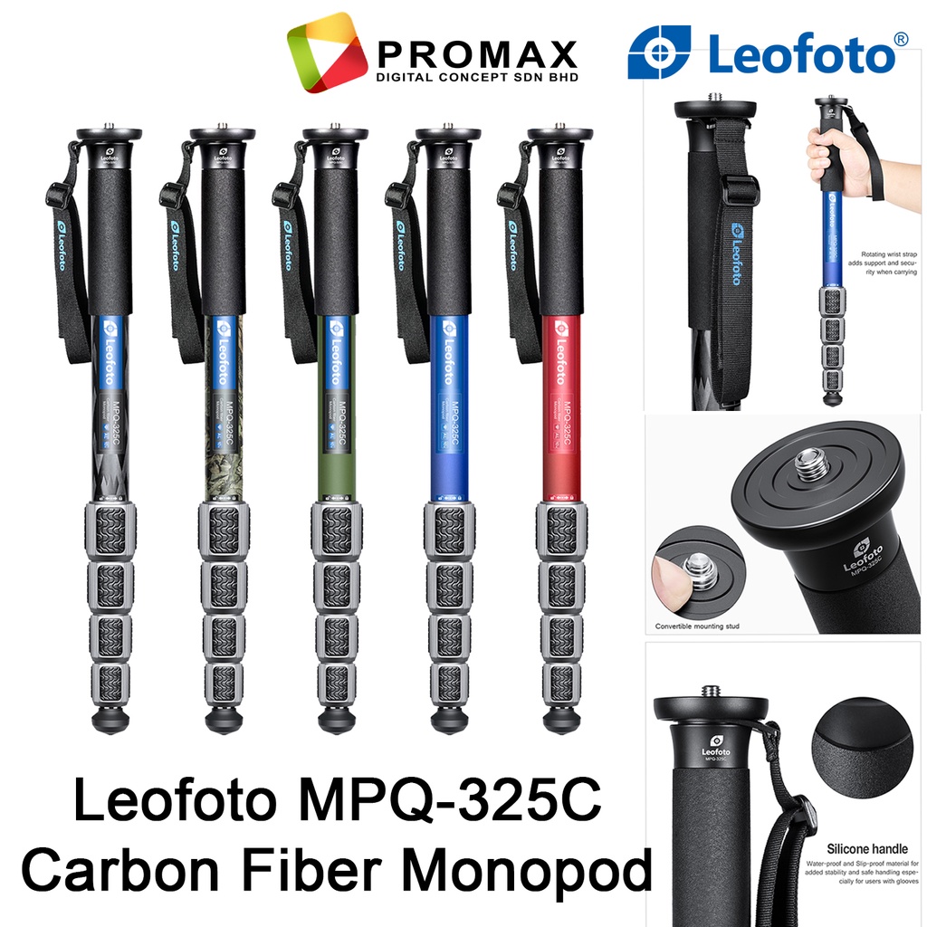 Leofoto MPQ-325C 5-Section Carbon Fibre Monopod with Case 100