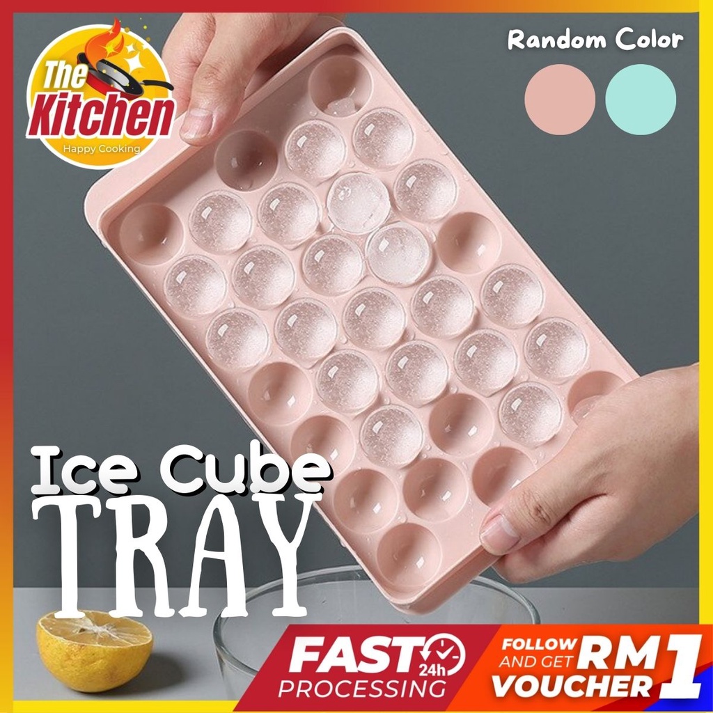 33 Grid Round Ice Cube Ball Mold Tray Maker with Lid Frozen Storage Ice ...