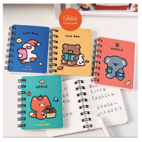 XO Notebook, spring-loaded notepad, A7 size, cute animal motifs, no ...