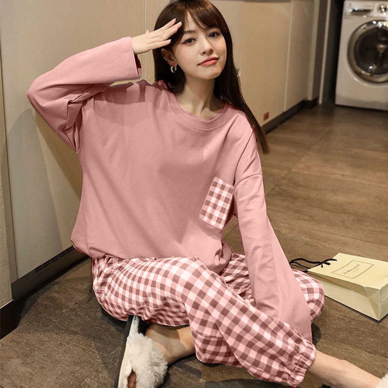 Malaysia Ready Stock Basic Checkers Baggy Poly Cotton Sleepwear Long