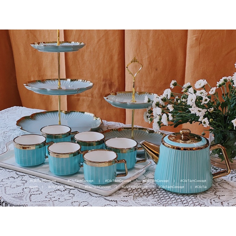 (Super Cheap) Ceramic Teapot Set, With Box, Luxury, European Style Gold Border, With Tray, Goods