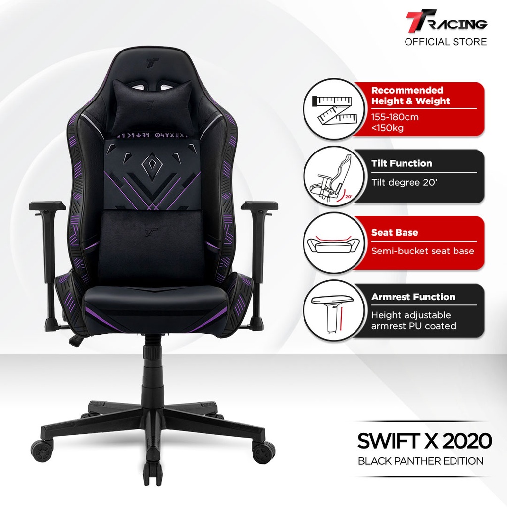 TTRacing Swift X 2020 Black Panther Edition Gaming Chair Office Chair ...