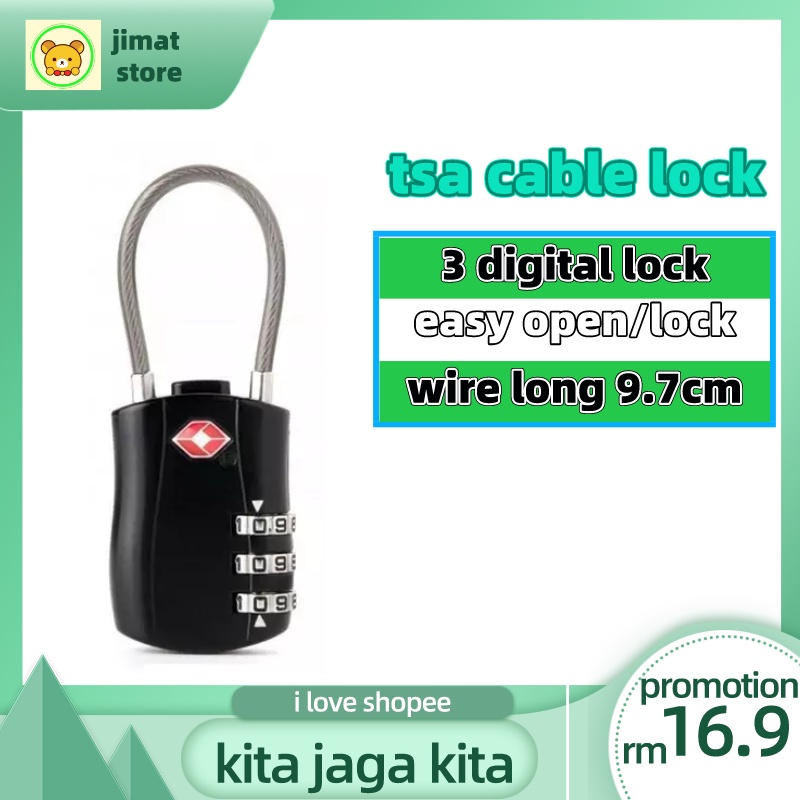 3 Dial Combination Pin TSA Cable Luggage Beg Lock Cut Resistance Travel