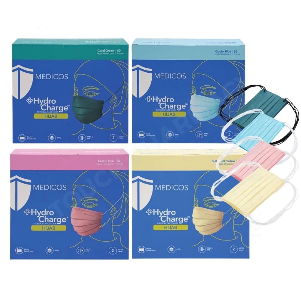 (NEW) MEDICOS 4Ply HydroCharge Hijab Headloop Surgical Face Mask ...