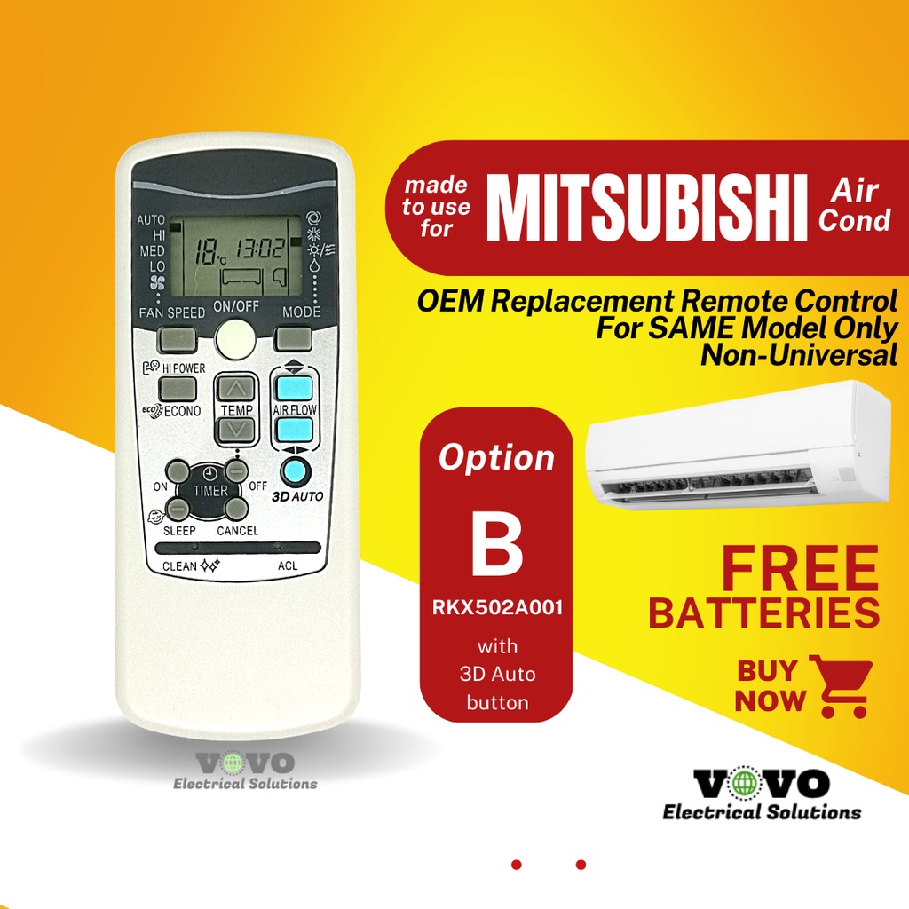 MITSUBISHI OEM Air Cond Replacement Remote Control [FOC Battery ...