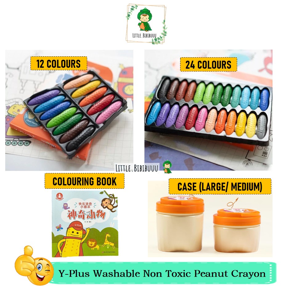 Y-Plus Washable Non Toxic Peanut Crayon- 12 or 24 Colours