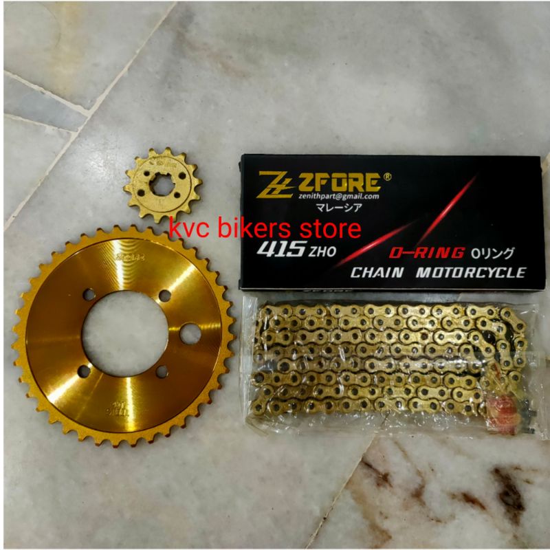 ZFORE 415 ORING CHAIN + SPROCKET SET Y16ZR Y15ZR 4HOLE (LUBANG)HUB