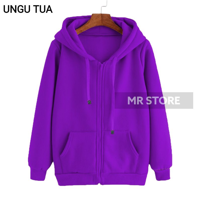 UNGU M,l,xl,xxl Jacket zipper hoodie Plain Purple mr store Shopee