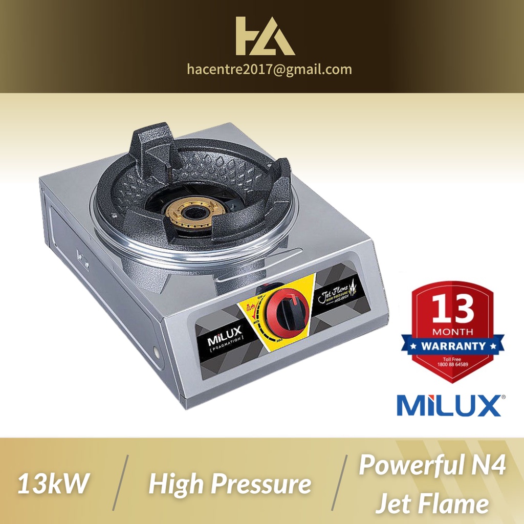 Milux High Pressure Jet Flame Single Burner Stainless Steel Gas Stove