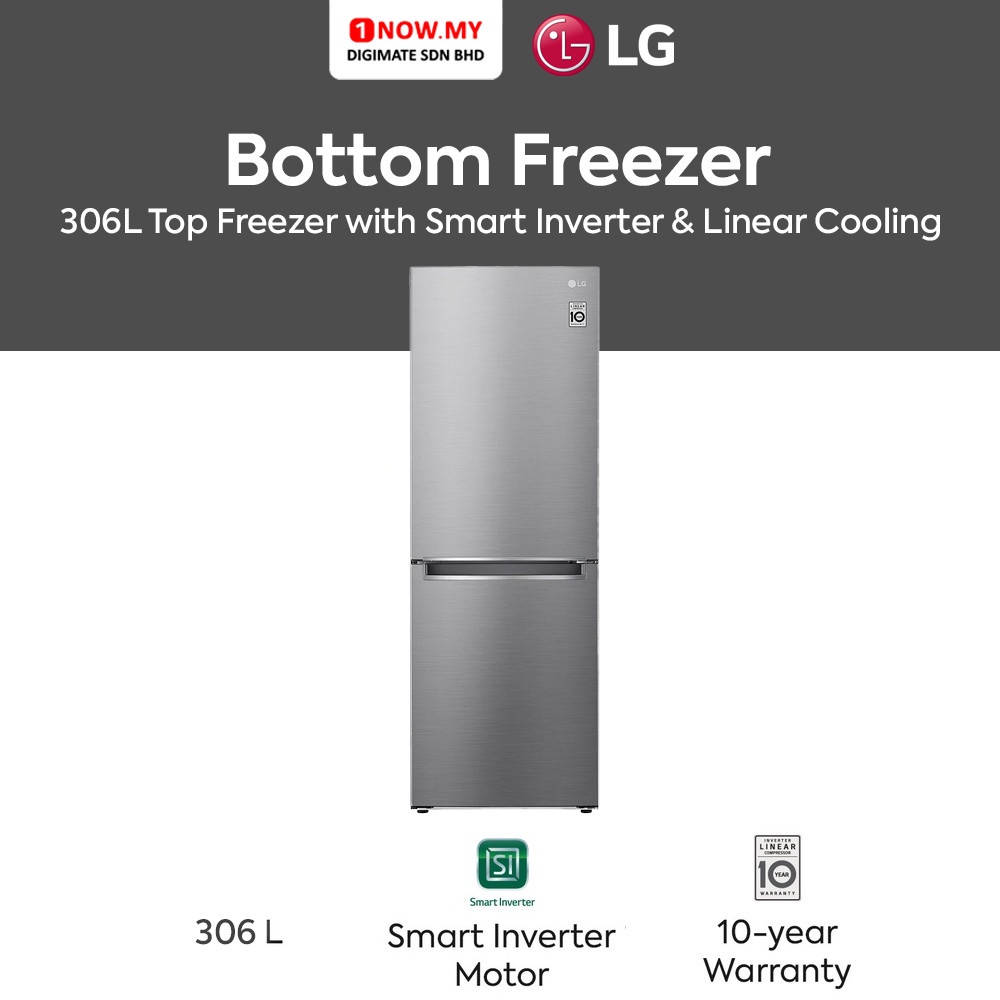 LG 306L Bottom Freezer Fridge GCB369NLRM Inverter, Door Cooling