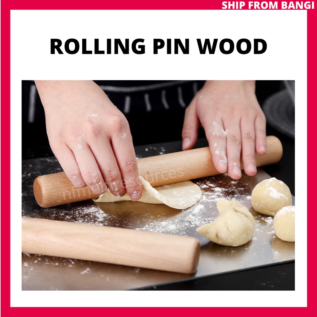 Wooden Flour Rolling Pin Cake Dough Roller Solid Wood NonStick