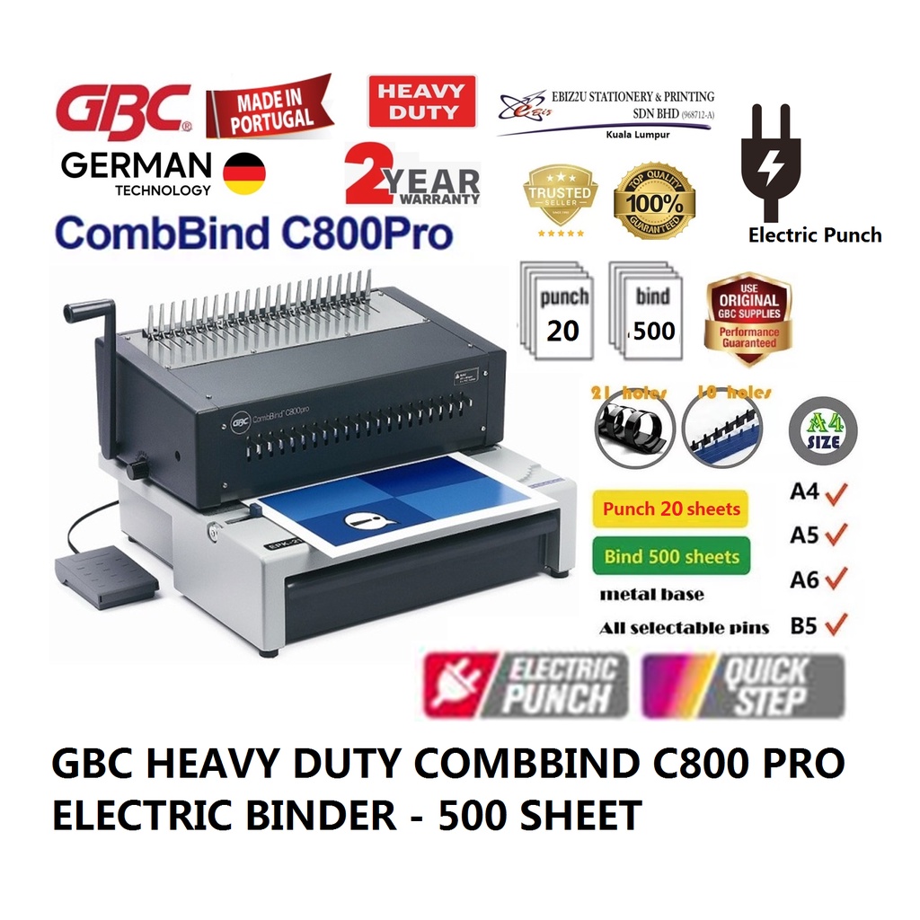 GBC HEAVY DUTY COMBBIND C800 PRO ELECTRIC BINDER 500 SHEETS electric