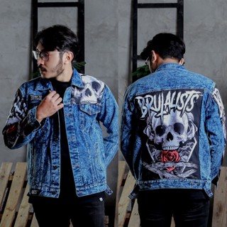 Mens jean jacket with hot sale roses