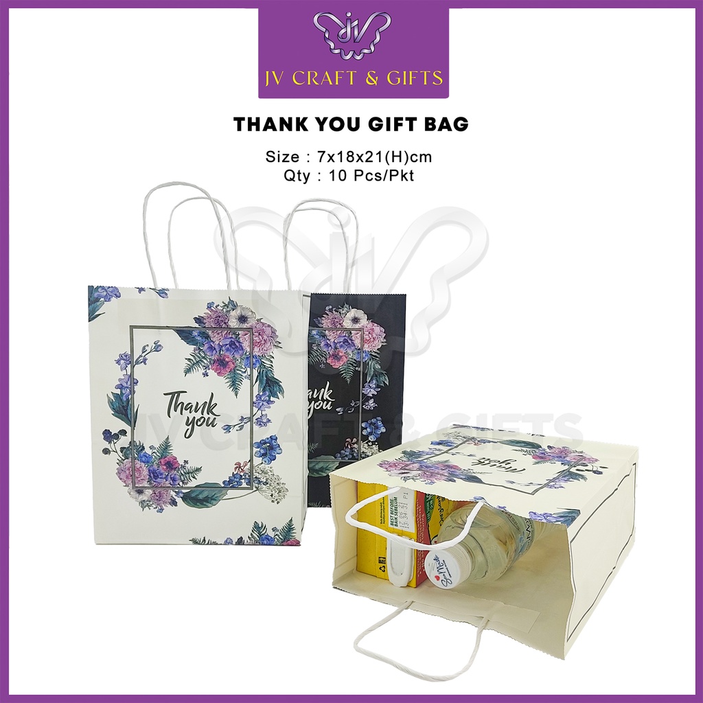 10pcs Thank You Flower Printed Paper Bag Event Nikah Tunang Majlis ...