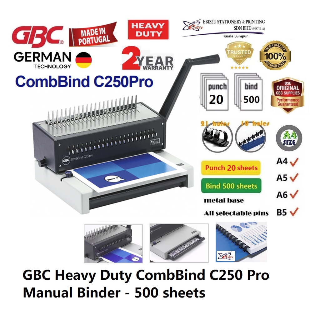 GBC Heavy Duty CombBind C250 Pro Manual Binder - 500 sheets (binding ...
