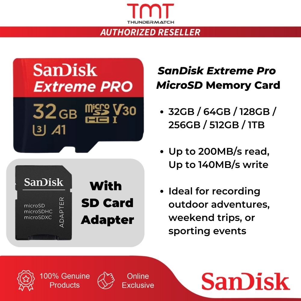 Micro SD Card SanDisk Extreme Pro 32GB 64GB 128GB 256GB 512GB U3