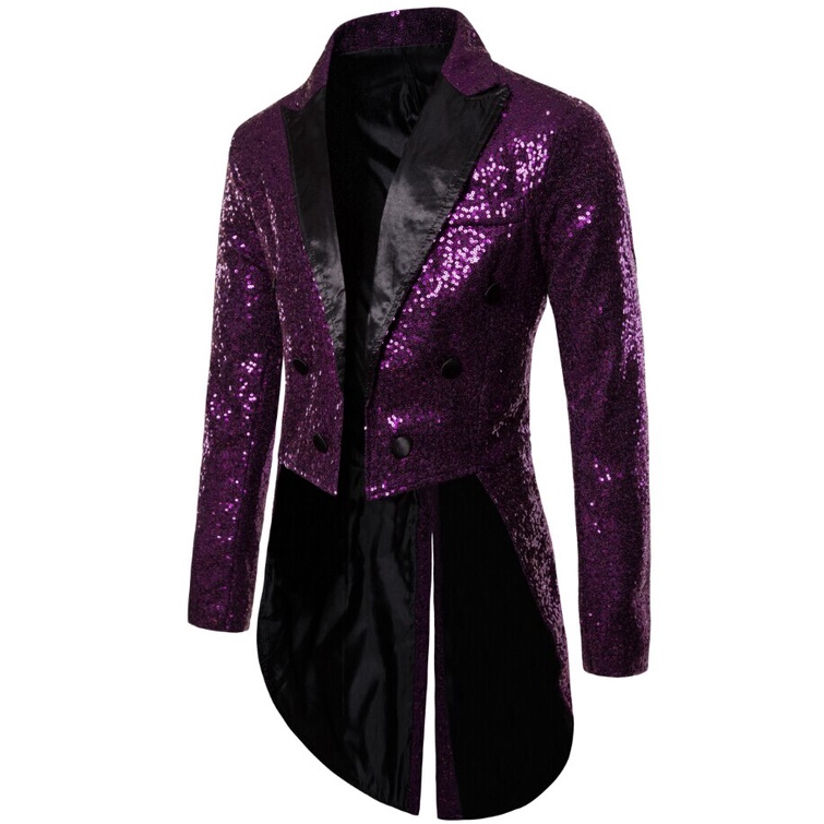 Shiny Gold Sequins Glitter Tailcoat Suit Jacket Male Double Breasted ...