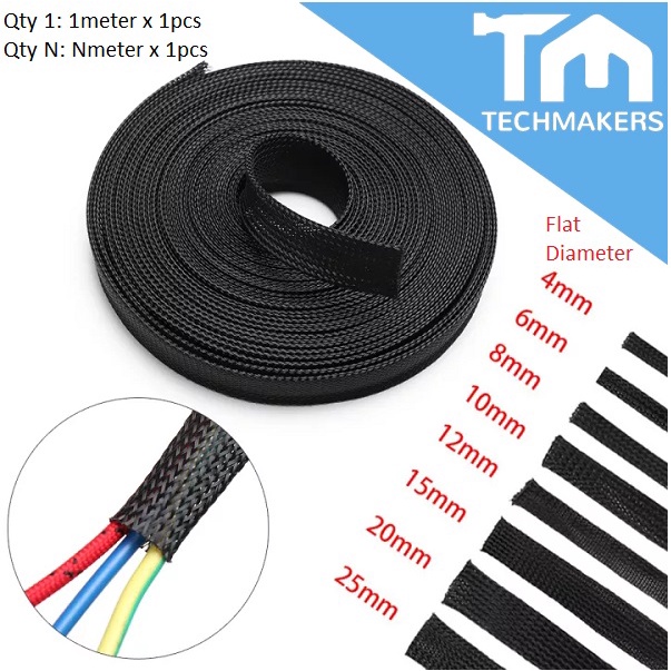 1Meter Tight Braided PET Expandable Black Insulated Braid Sleeving Flexible Cable Organizer Nylon Sleeve Wire Protect