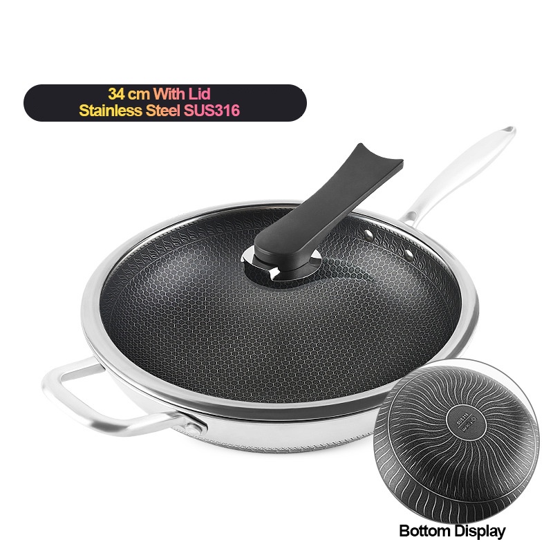 AXN Non-stick Pan with Lid Wok 316 Stainless Steel Kuali Honeycomb ...