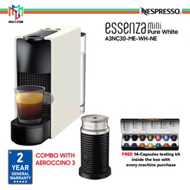 Nespresso Mini Coffee Machine - White C30-ME-WH-NE + Aeroccino3 Milk  Frother A3NC30-ME-WH-NE