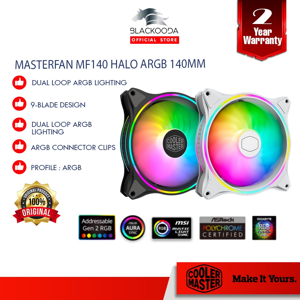 Ventilateur ARGB Cooler Master MF140 Halo - 140 Mm, Double Anneau RGB, Pales Hybrides, Anti-bourrage - Pour Boîtier PC Ou Radiateur