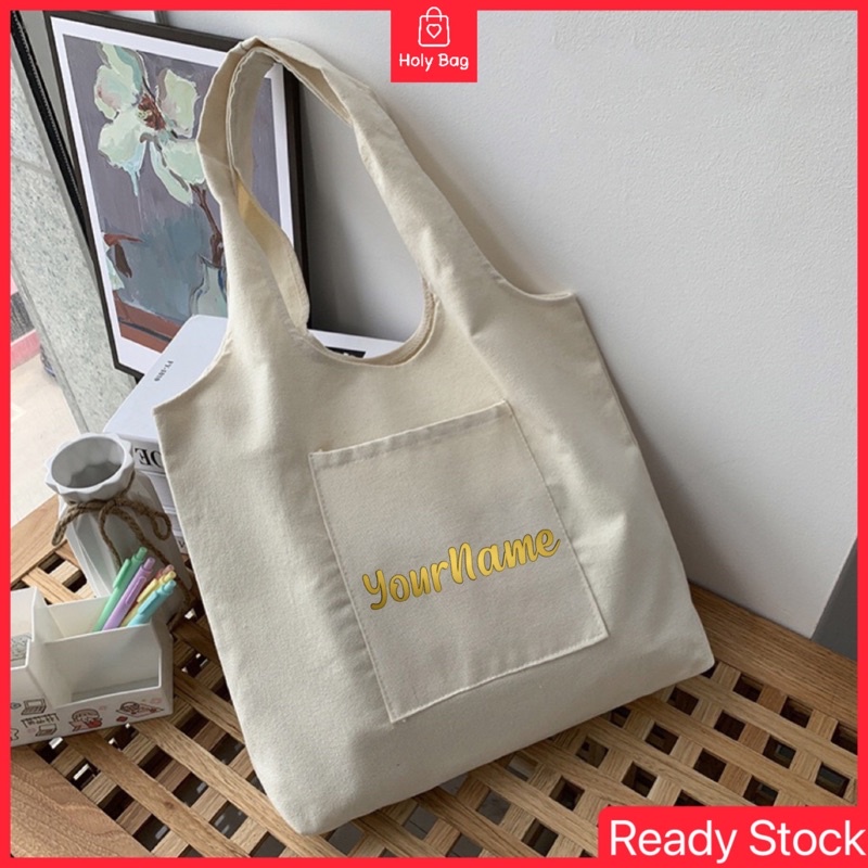 Customize Name Canvas Bag Korean Version High Capacity Tote Bag Fashion ...