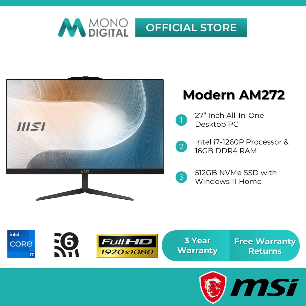 MSI Modern AM272 12M All-In-One Desktop PC for Business & Productivity ...