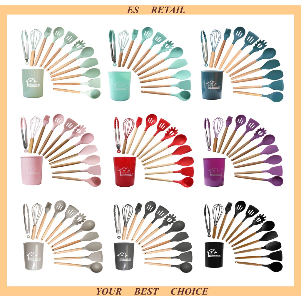 12 pcs silicone cooking set Cooking tools Kitchen utensil set, senduk ...