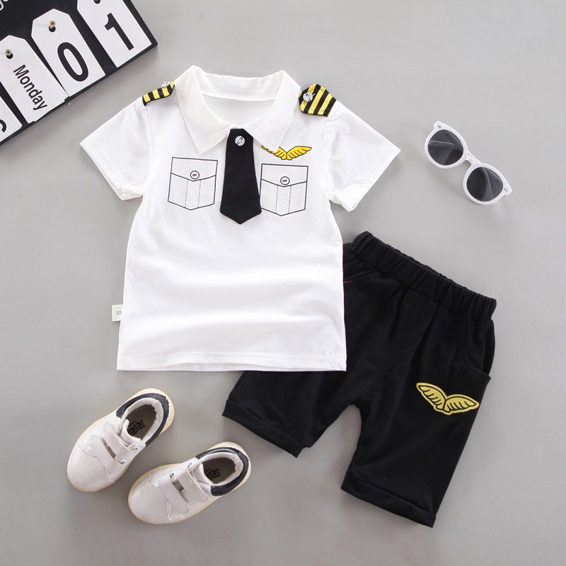 Summer Newborn Baby Boy Gentleman Suit White Shirt withTie+Romper