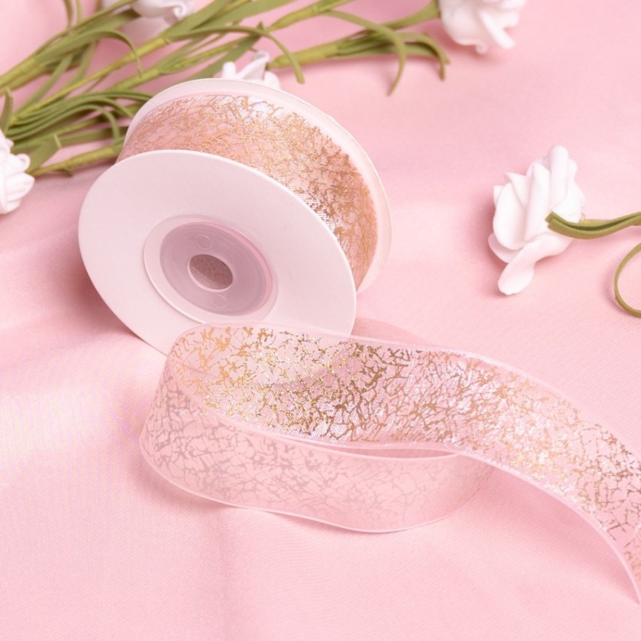 1m/5m Twinkle Gold Textured Organza Ribbon | Gold Pattern Sheer Ribbon ...