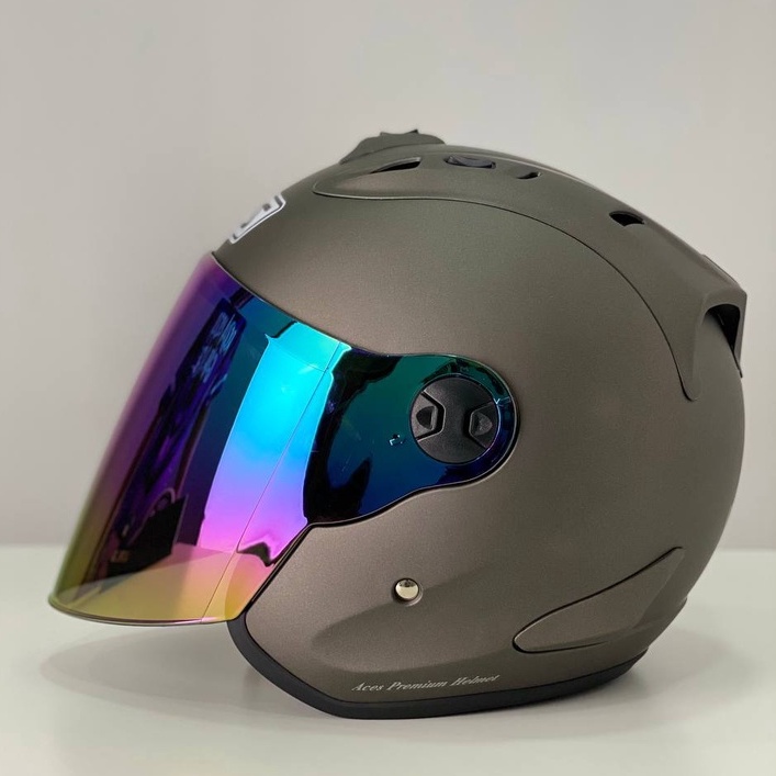 ACES R2+ Matt Grey Premium Open Face Helmet With Siap RAINBOW Visor ...