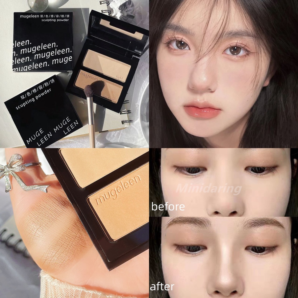MUGE LEEN 2 Colors Face Highlight Contour Powder Palette Natural V