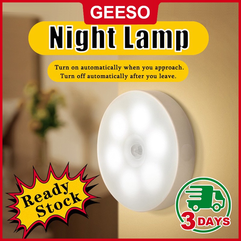 【Ready Stock】Motion Sensor Lights LED Night Light Battery Rechargeable