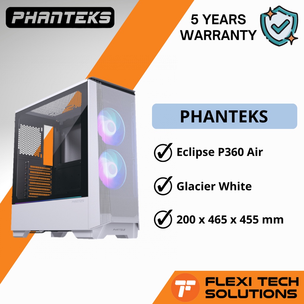Flexi Tech PHANTEKS Eclipse P360 Air Mid Tower Casing TG DRGB Glacier ...