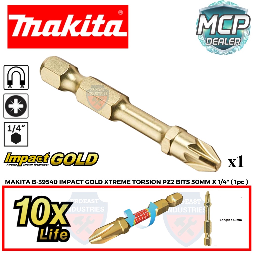 Makita B-39540 PZ.2 x 50mm 1/4'' Hex Shank Impact Gold Torsion Phillips ...