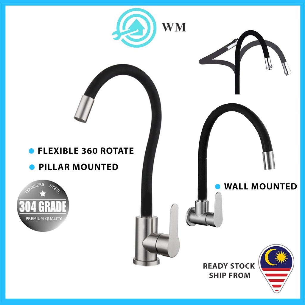WM Kitchen Faucet Black Flexible Silicone Stainless Steel SUS 304 ...