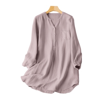 Women Casual V Neck Long Sleeve Loose Cotton T-shirt Tops Blouse 