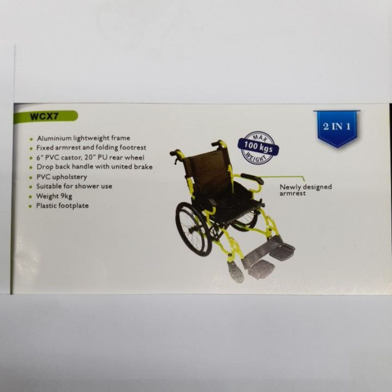 Mer's Aluminium Lightweight Wheelchair 10kg (WCX7) (Apple Green Frame